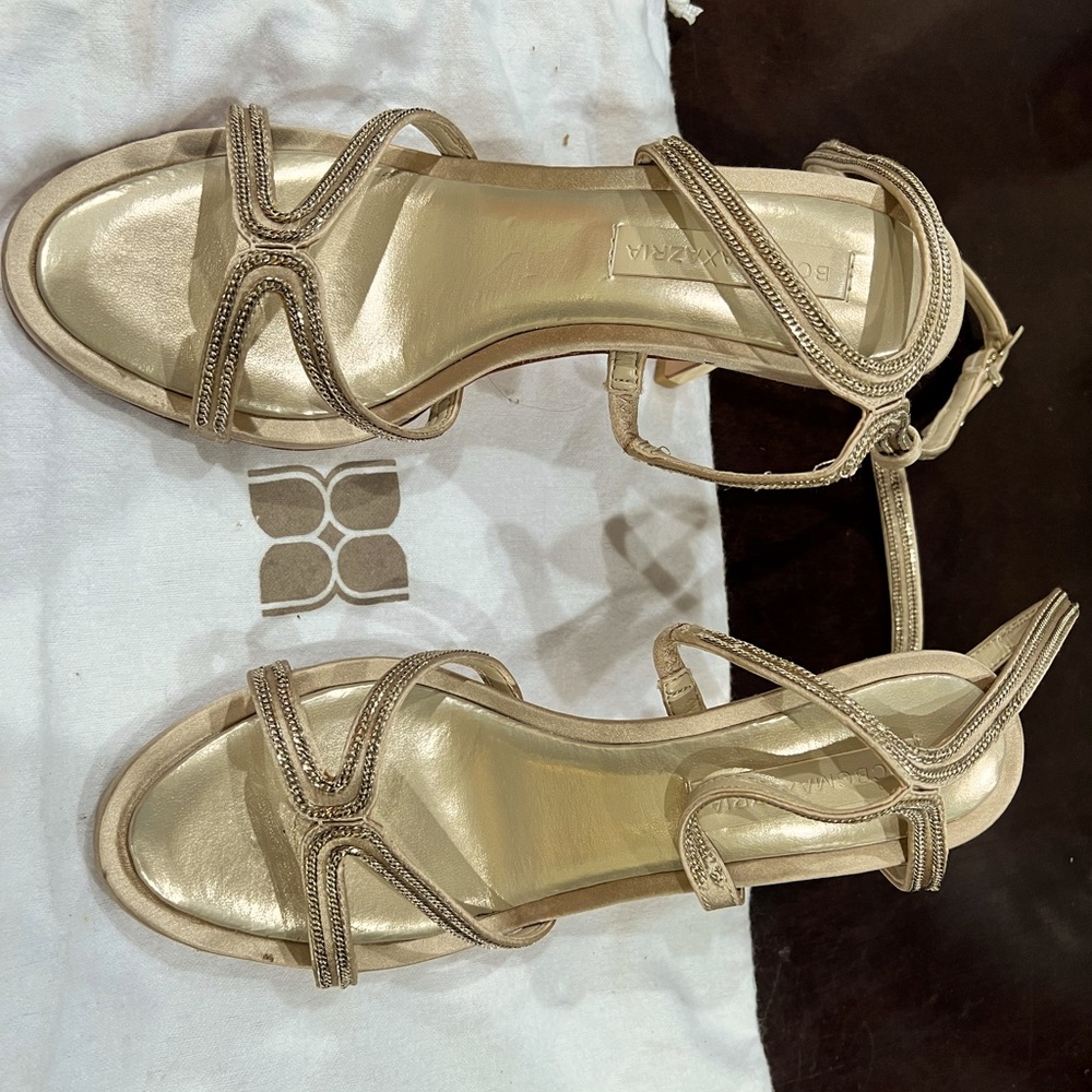BCBGMaxAzria ankle-strap heels, size 7, color pale gold